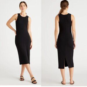 Quince Tencel Rib Knit Sleeveless Midi Dress Black